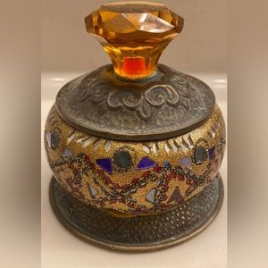Decorative , enameled brass lidded container.